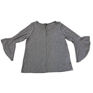 Story Teller Grey Marled Knit Bell Sleeve Keyhole Neck Top Women's‎ Plus Size 1X